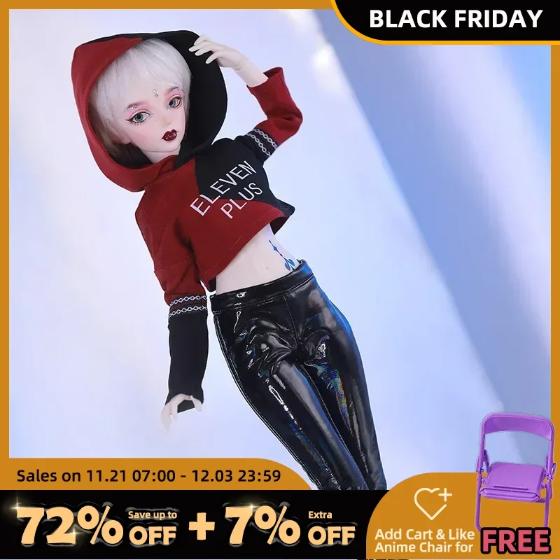 Minifee Yaxi BJD Doll 1/4 Fashion Devil Cruella De Vil Kuila Half Black Casual Hooded Sweater Fullet Option Maya Faiyland