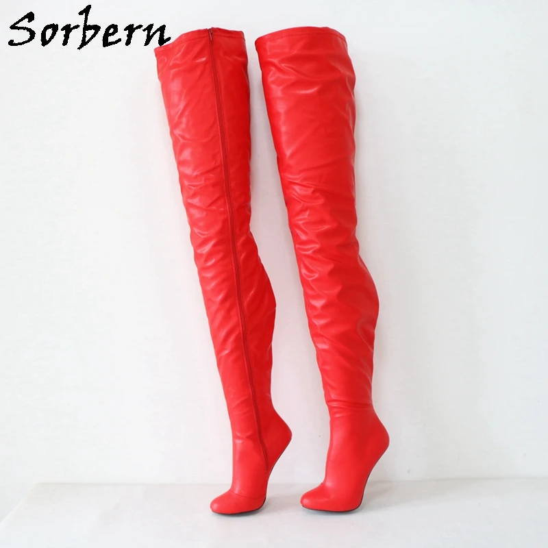 

Sorbern Customized 97cm Super Long Boots Heelless Zip Up Vintage Round Toe Burlesque Crotch Thigh High Arch Shoes Unisex