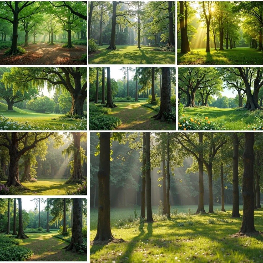 

MOON.QG Lush Green Forest Scene Background Tree Sun Path Backdrop Product Poster Wallpaper Photography Photo Studio Birthday