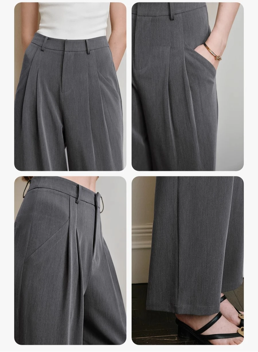 OLrain Women Straight Pants Grey Fashion Style Loose Casual Pant Autumn 2025 Commute High Waist Skinny Wide Leg Pants O57XK98603