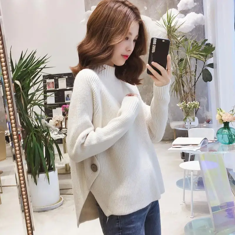 

Loose Women's Knitted Sweater High Neck Pullover Korean Style Fall Winter New Arrival Fashion Commute Thick Polyester Fiber