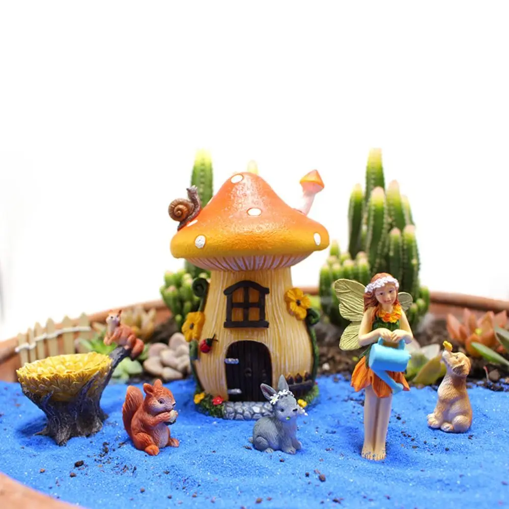 

6pcs Resin Mushroom House Set Cute Cartoon Fairy Garden Statue Funny Handicraft Miniatures Figurine Sculpture Lawn