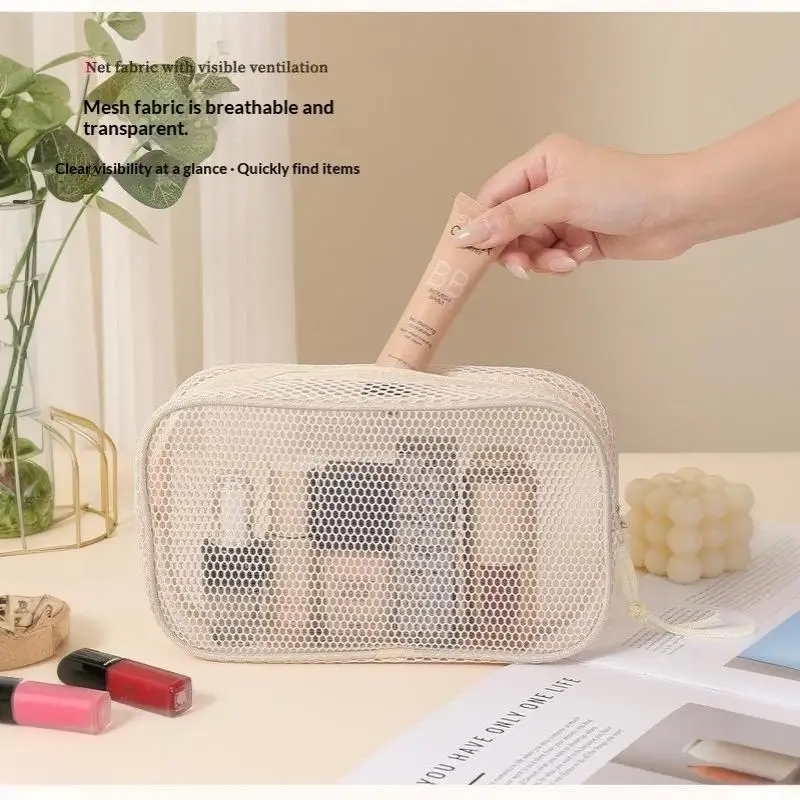 Große Kapazität Mesh-Kosmetiktasche Atmungsaktives Netz Transparenter Reise-Make-up-Organizer Glatter Reißverschluss Mehrzweck – Detail 12