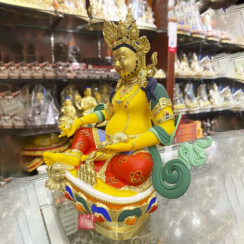 high grade colored draw Buddha statue bless family GOOD luck Yellow Jambhala God of wealth Mammon Buddha Painted Buddha statue