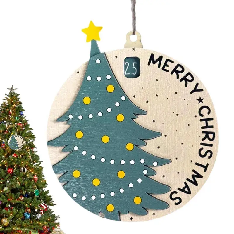 Christmas Countdown Calendar Ornament 3D Christmas Tree Sliding Ornament Wood Winter Festival Advent Calendar Sign For Handle