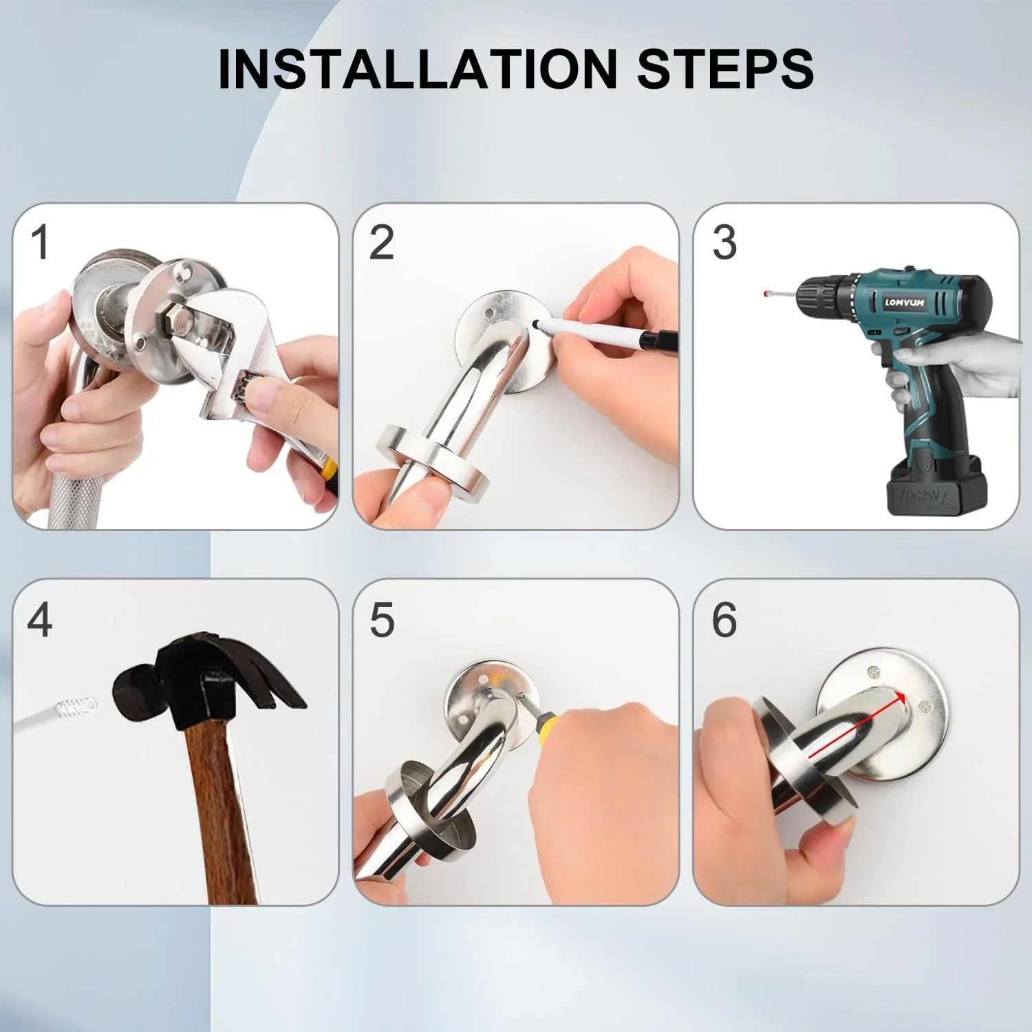 

Поручень для ванной комнаты, 2 упаковки, нескользящая ручка для ванной комнаты, 12 в, балансировочный захват для ванны из нержавеющей стали 304 для ванны, туалета, кухни, спальни