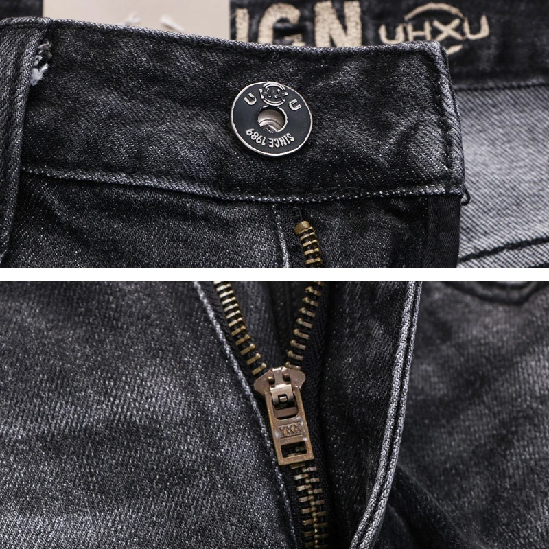 Italian Style Fashion Men Jeans High Quality Retro Gray Slim Fit Stretch Ripped Jeans Men Trousers Vintage Denim Pants Hombre