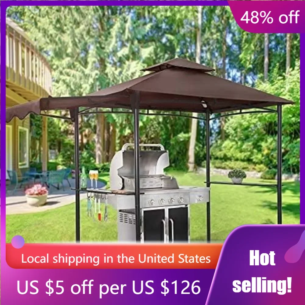 

Beach Tent Outdoor BBQ Grill Patio Canopy With Extra Shadow & LED Lights 5x11 Grill Gazebo Tents for Camping Outdoor Shade Mesh