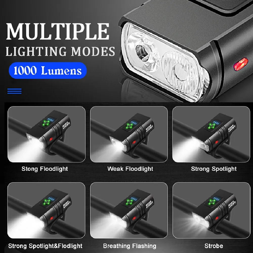 Bicycle Light Bike Headlight Rechargeable T6 LED Bicycle Front Lamp Waterproof MTB Flashlight Night Cycling Bike Accessories