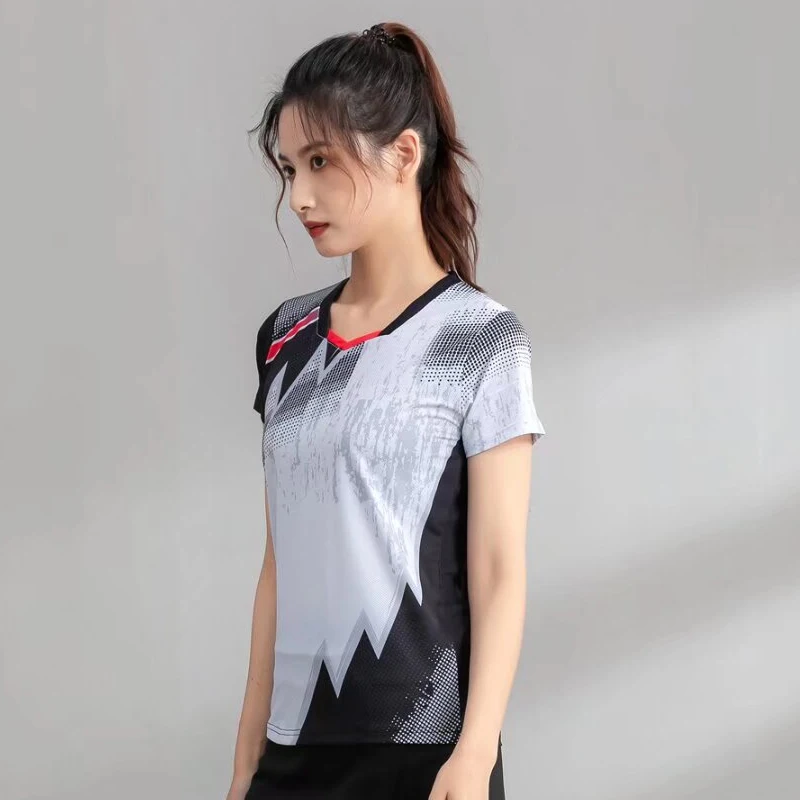 Table Tennis Badminton T-shirts for Women Quick Dry Print Short Sleeve Sports Ping Pong League Tennis Uniform Tops