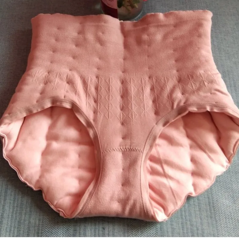 Handmade Cotton Padded High Waist Tummy Control Underwear Warm Elastic Winter Thermal Puffy Big Shape Panties for Women