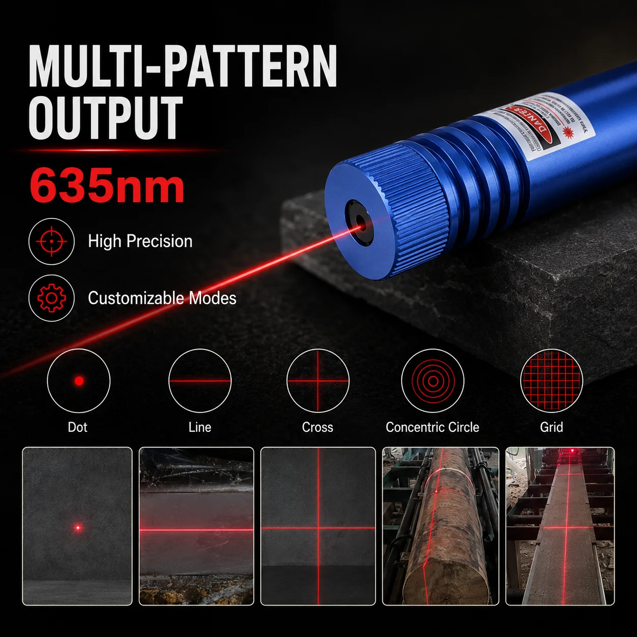 660nm Red Woodworking and Stone Cutting Equipment Laser Positioning  Module 200mW Horizontal Line and Cross Optional DC3V to 24V