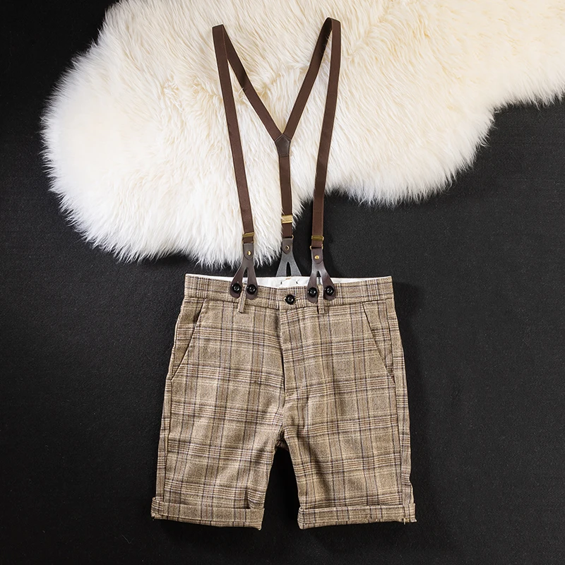 

Briti Корейские мужские брюки облегающего кроя, повседневные клетчатые брюки-карго с пятью точками и поясом для пар