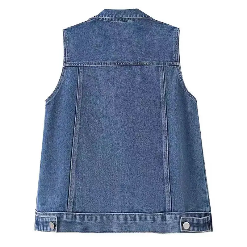Autumn Cowboy Vest Sleeveless Cardigan Women's Vests Spring Summer New Waistcoat Jacket Fashion Cargo Pocket Couple Jacket Chic