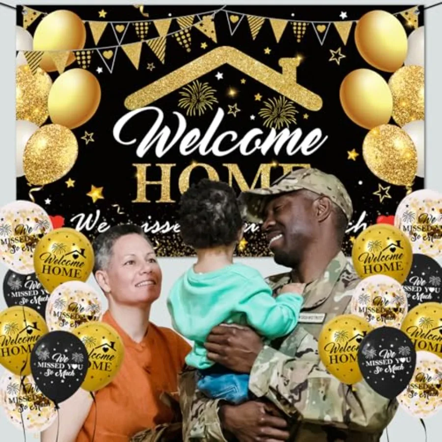 Welcome Home Decorations Kit 5.9x3.6Ft Welcome Home Banner 18PCS 'Missed You' Balloons Military Homecoming Party Supplies in Bl