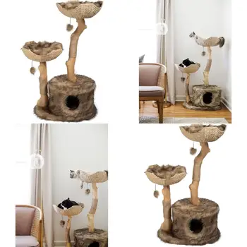 Elegant Wooden Cat Tower with Real Branches: Luxury Scratching Post and Condo for Feline Friends