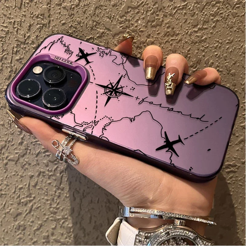 Plating Case for Samsung Galaxy S24 S23 S22 S21 Ultra Plus FE A54 A34 A24 A14 A73 A53 A33 5G Note 20 Airplane Route Design Cover