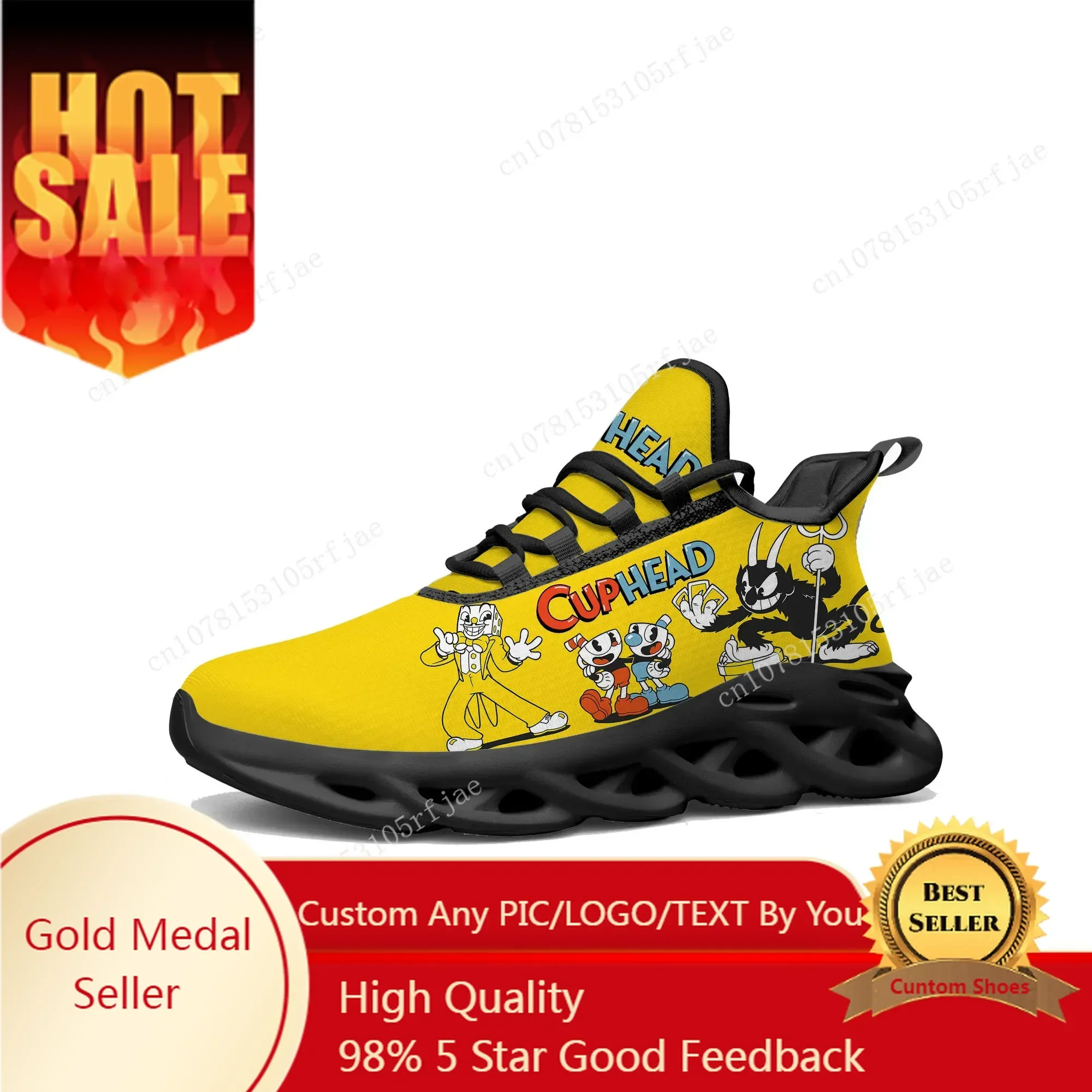 

Hot Cupheads Mugmans Cartoon Game Flats Sneakers Men Women Sports Running Shoes Tailor Made Lace Up Shoes