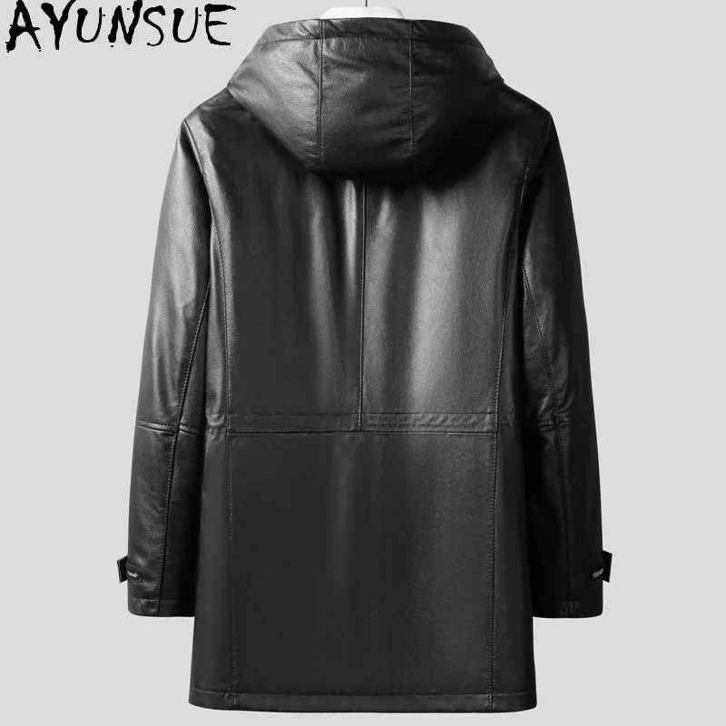 AYUNSUE New Genuine Leather Jacket Men Real Cowhide Jackets for Men Clothing Down Leather Jacket Hooded Chamarras Para Hombre