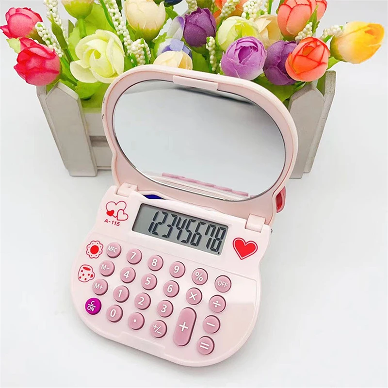 Cartoon Cute Portable Sanrio Calculator Anime Kuromi Cinnamoroll School Student Stationery with Mirror Mini Pocket Calculator