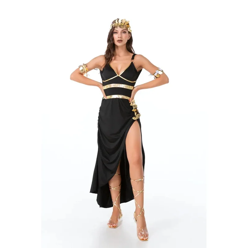 Sexy Egyptian Cleopatra Princess Costume Ladies Roman Toga Robe Greek Goddess Medieval Halloween Gold Dress Fancy Costume