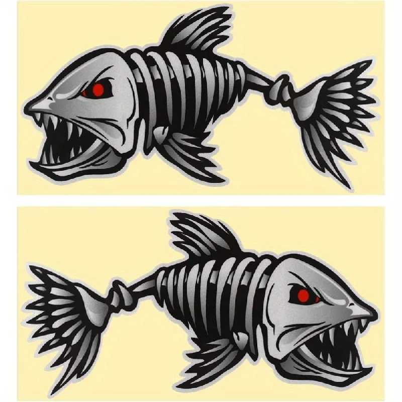 

2Pcs Waterproof Vinyl Fish Skeleton Stickers, Fish-Themed Vehicle & Watercraft Decor Stickers