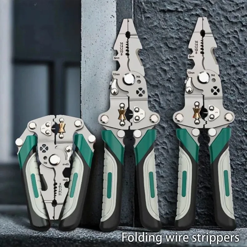 Foldable wire stripper, pulley design multi-function electrician wire splitter wire winding pliers crimping pliers hand tool image 6