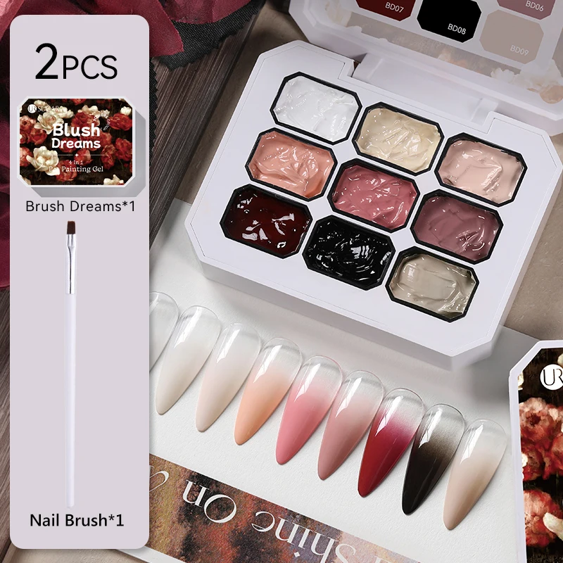 UR SUGAR New Oil Paintting Drawing Gel with Brush Set Nail Art 3D Effect Texture 4 In 1 Pat Painting Gel Nail Polish for Manicur