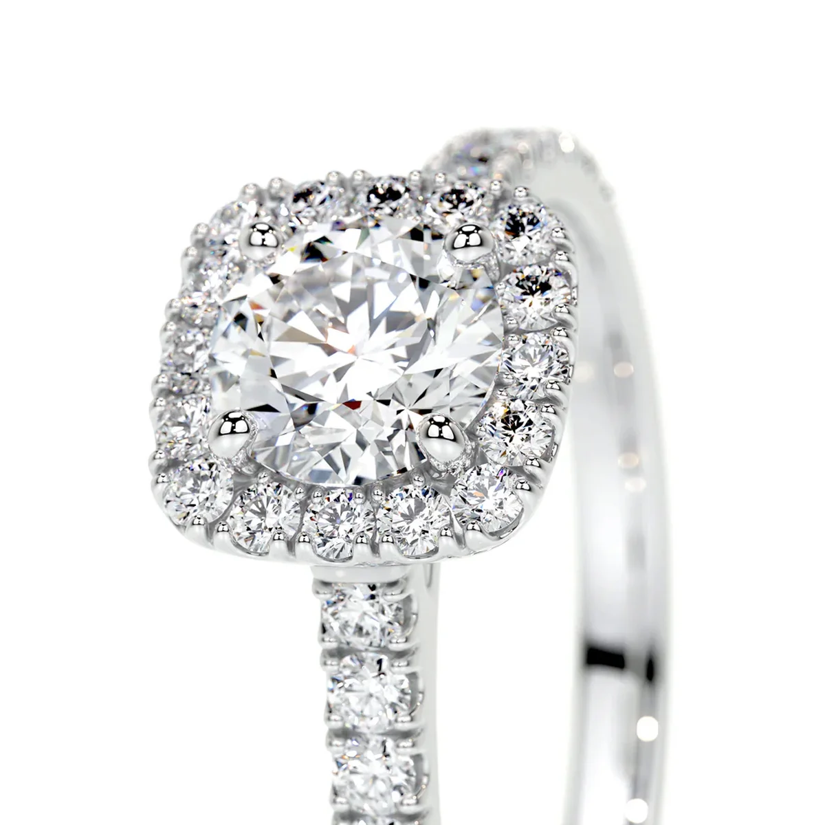 Round Lab Diamond Ring Round Lab Created Halo Style Diamond Ring 9K/14K/18K White Gold Half Eternity Lab Grown Diamond Ring