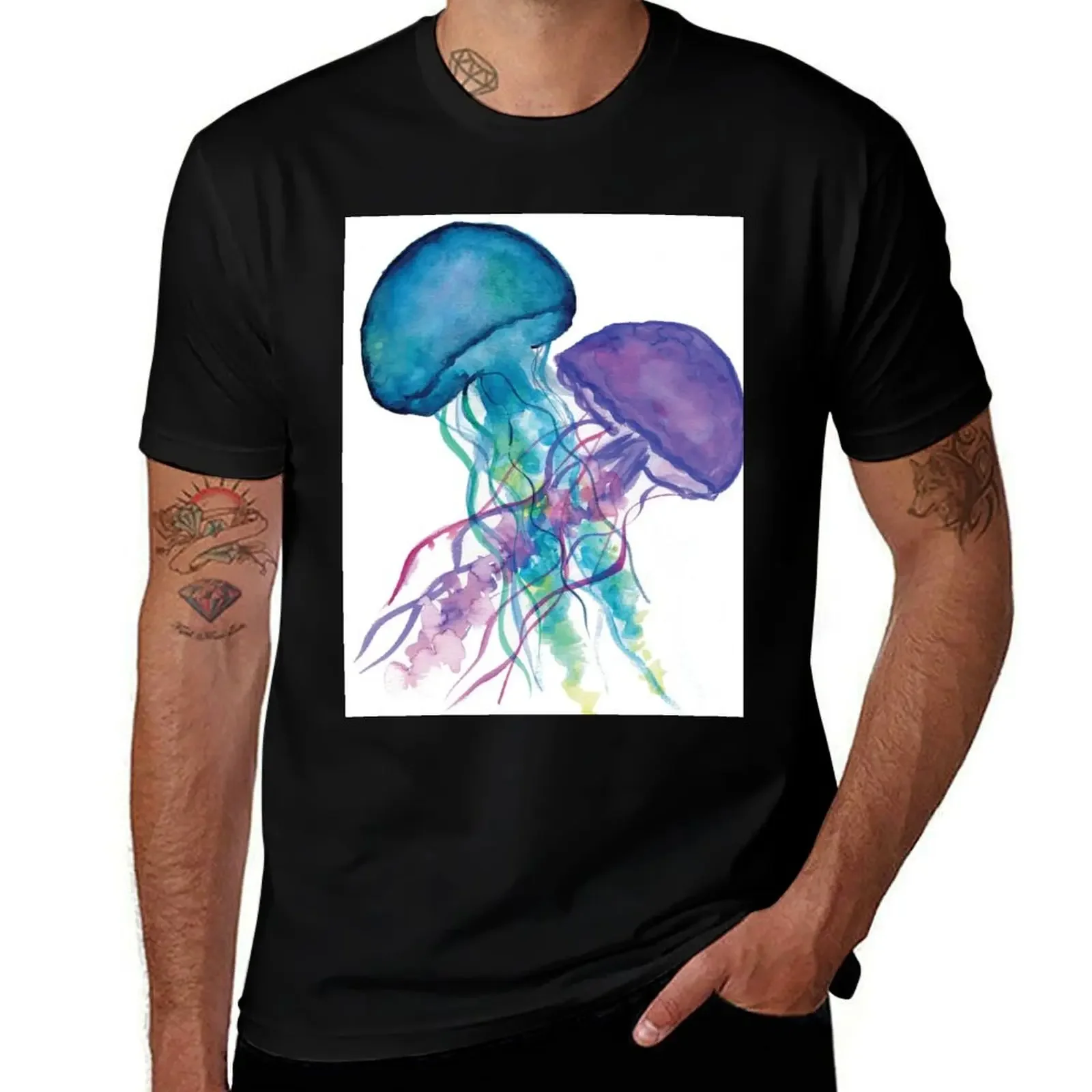 Purple and blue jellyfish watercolor T-Shirt sports fans luxury designer t shirts for men