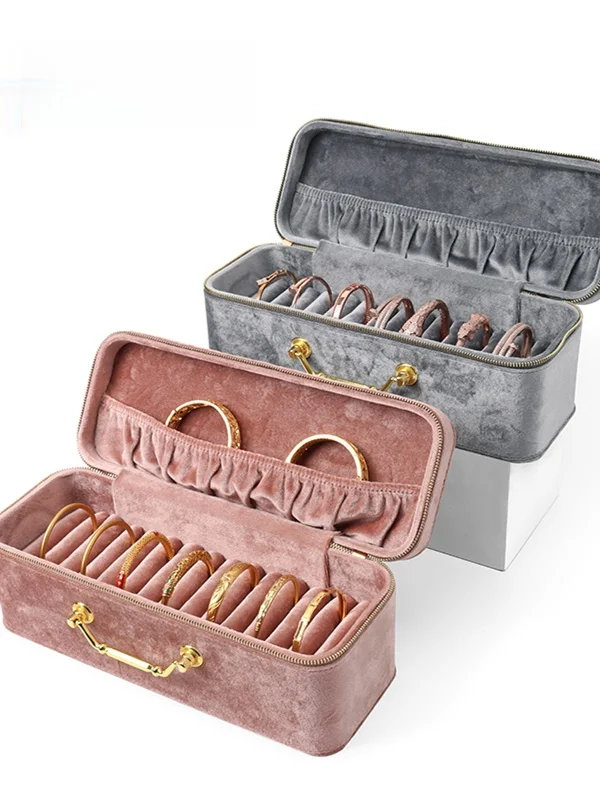 

Portable Travel Gold Bracelet Storage Box Velvet Jewelry Case for Emerald Bracelets High-End Luxury Organizer Box