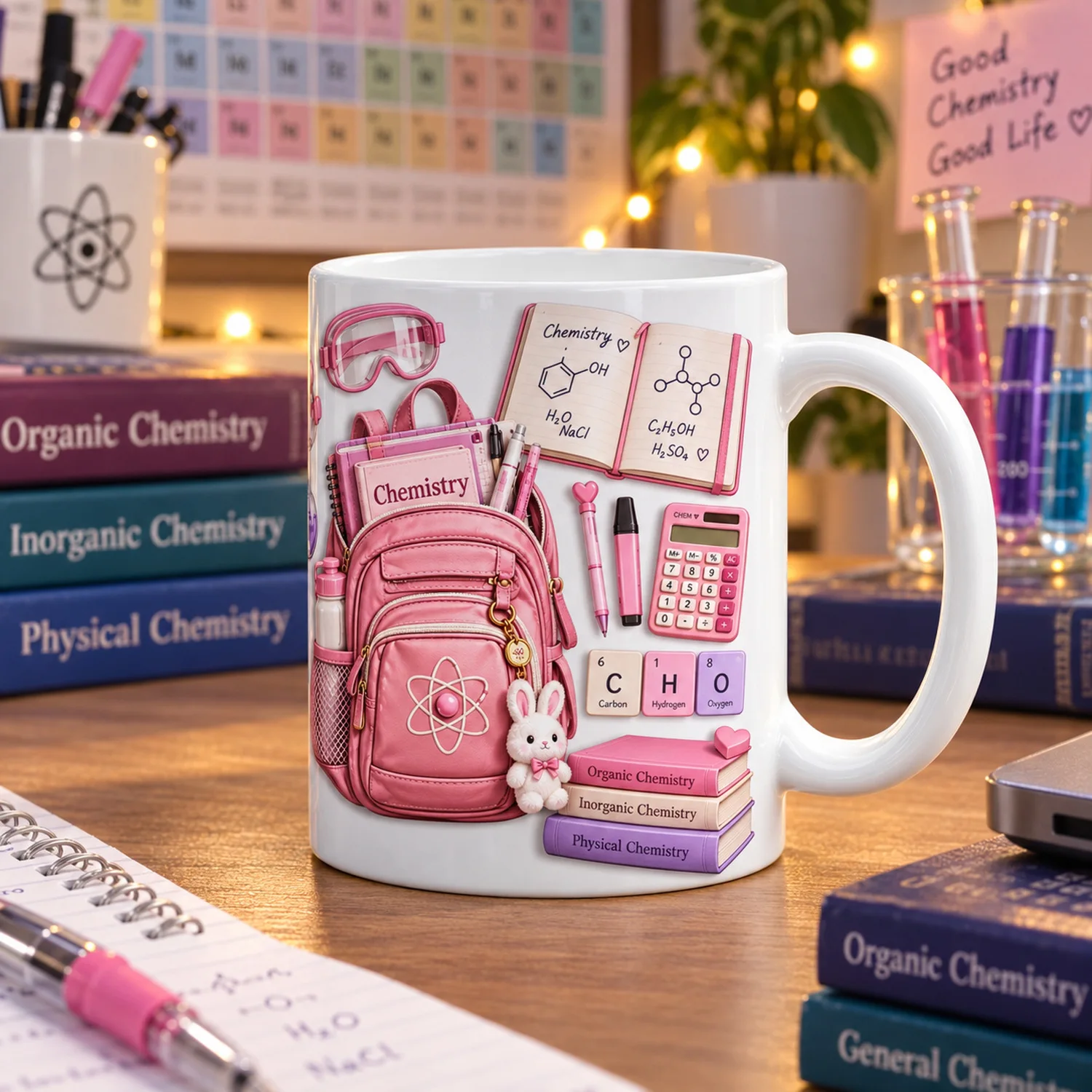 Custom Chemistry Student Coffee Mug 11oz Ceramic Cup 325ml, Science Lab Print, Add Your Name, Gift for Chemistry Majors