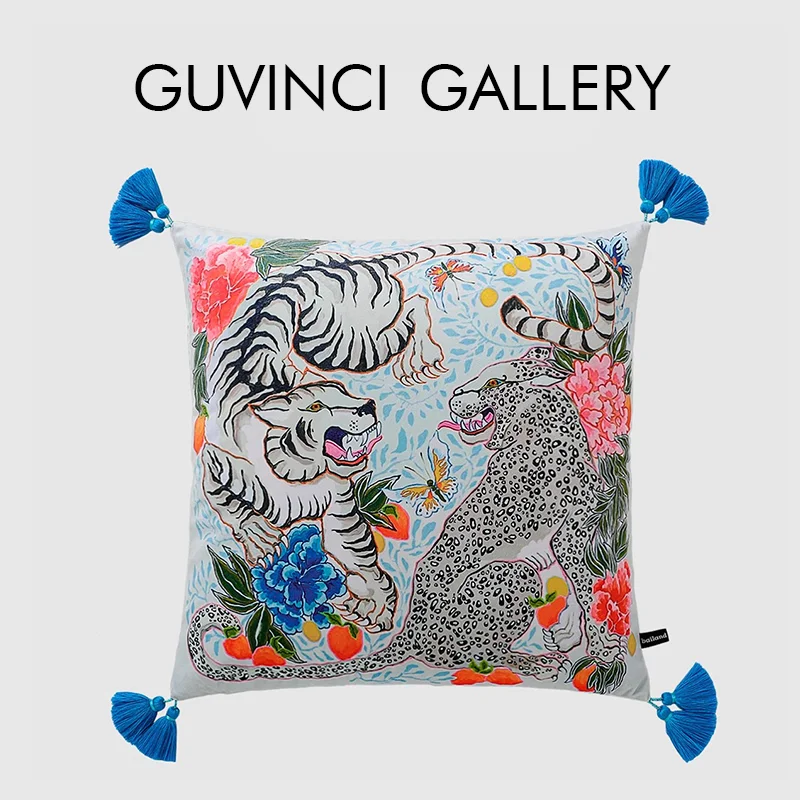 GUVINCI Ferocious Tigers Whimsical Animals Decorative Pillow Case Lush Velvet Square Cushion Cover Distinctive Style Home Decor