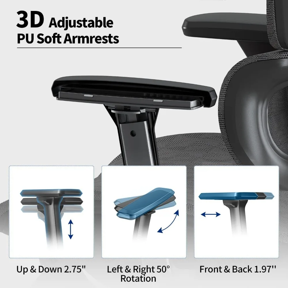 Ergonomic Mesh Office Chair with 3D Adjustable Armrest,High Back Desk Computer Chair Ergo3d Ergonomic Office Chair with Wheels