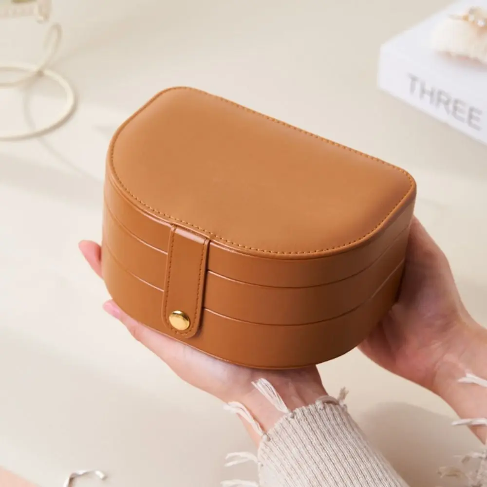 Exquisite Multi-layered Jewelry Box Semi-circular Sealed Ring Earrings Storage Box PU Leather Antioxidant Necklace Organizer