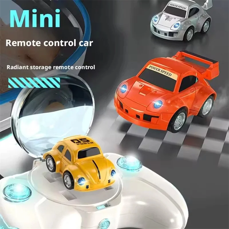 Mini carros rc 1:87 armazenamento de carro de controle remoto carro de corrida deriva 2.4g som e luz sem fio brinquedos portáteis para meninos crianças presentes