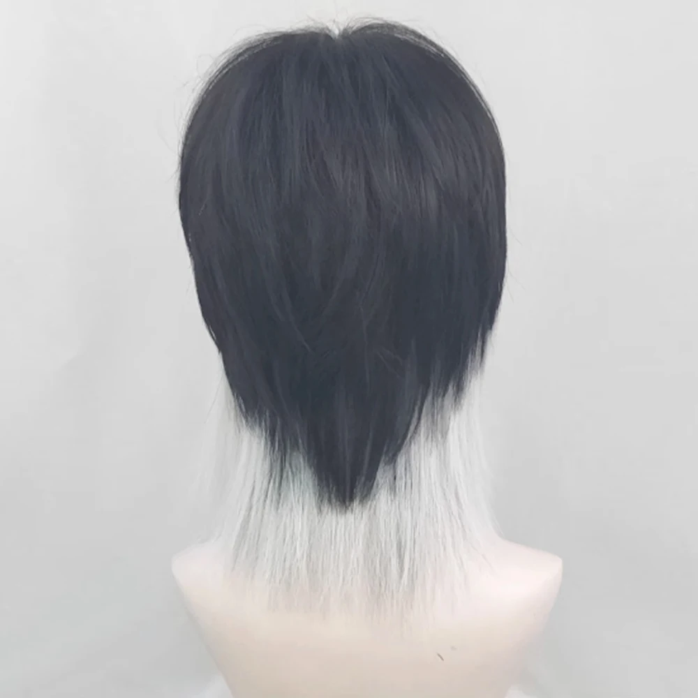 VICWIG Mullet Head Wig Synthetic Short Straight Black White Natural Lolita Cosplay Men Hair Wig for Daily Party