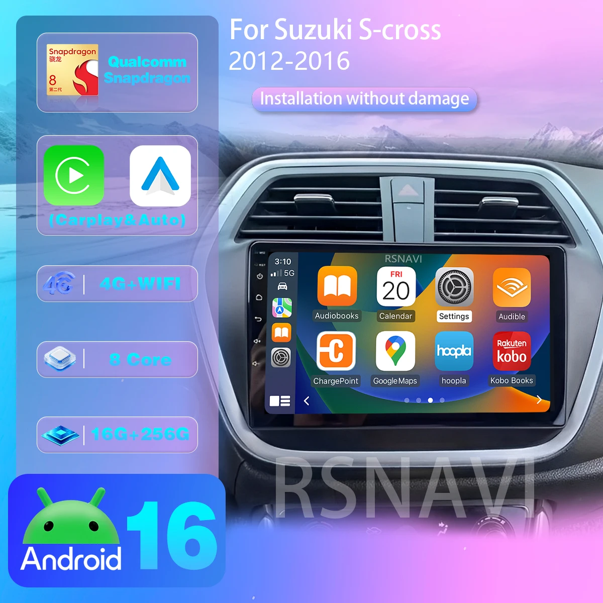 Android 16 For Suzuki S Cross SX4 2012 - 2016 Carplay Auto Car Radio Multimedia Player app control 360 Camera Snapdragon WIFI+4G