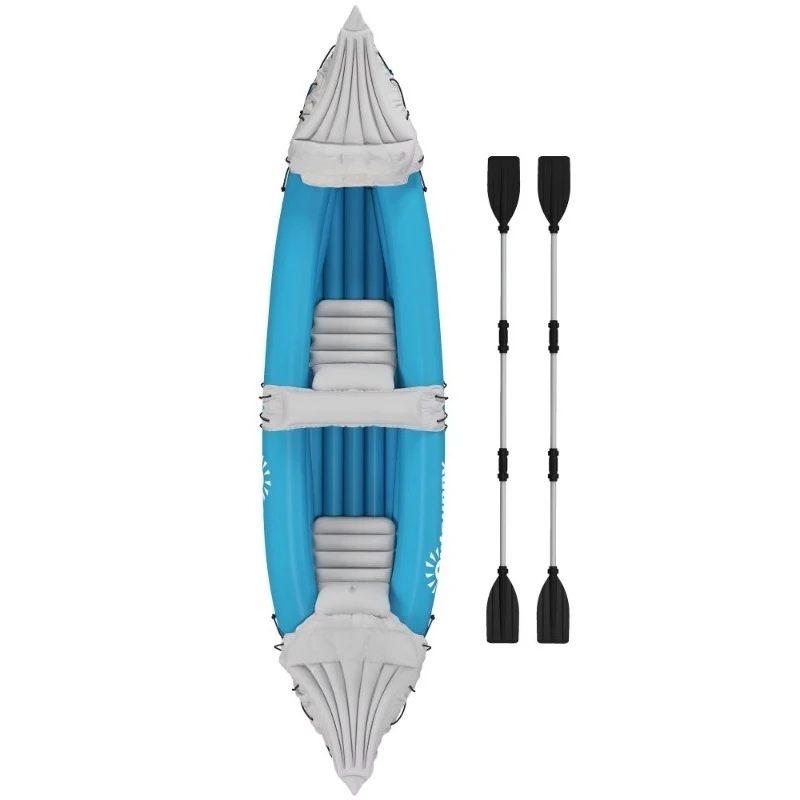 Blue 2-Seater Inflatable Kayak Portable Double Boat with Aluminum Paddle and Repair Kit