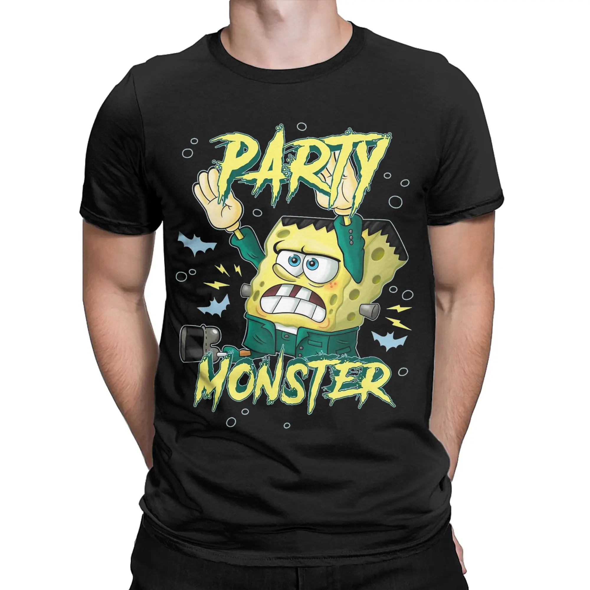 Spongebobed T Shirts Men Women's Cotton Leisure T-Shirt Crewneck Halloween Party Monster Franken Sponge Tees Clothing