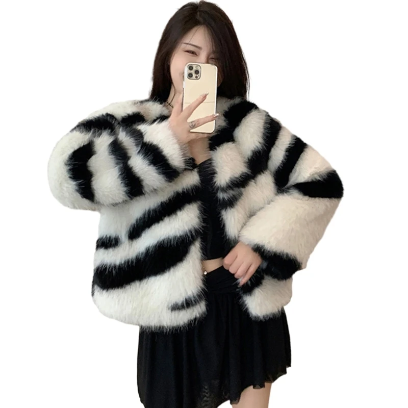 Women Shaggy Faux Furs Outwear Coat Long Sleeve Warm Winter Coat Outwear 066C