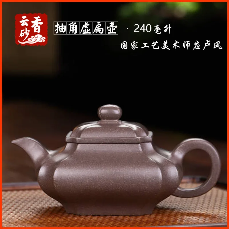 Cornered Flat-Bottomed Pot Made Of Original Ore Green Ash Clay Yixing Zisha Teapot Set Traditional Handcrafted Utensil By Ren