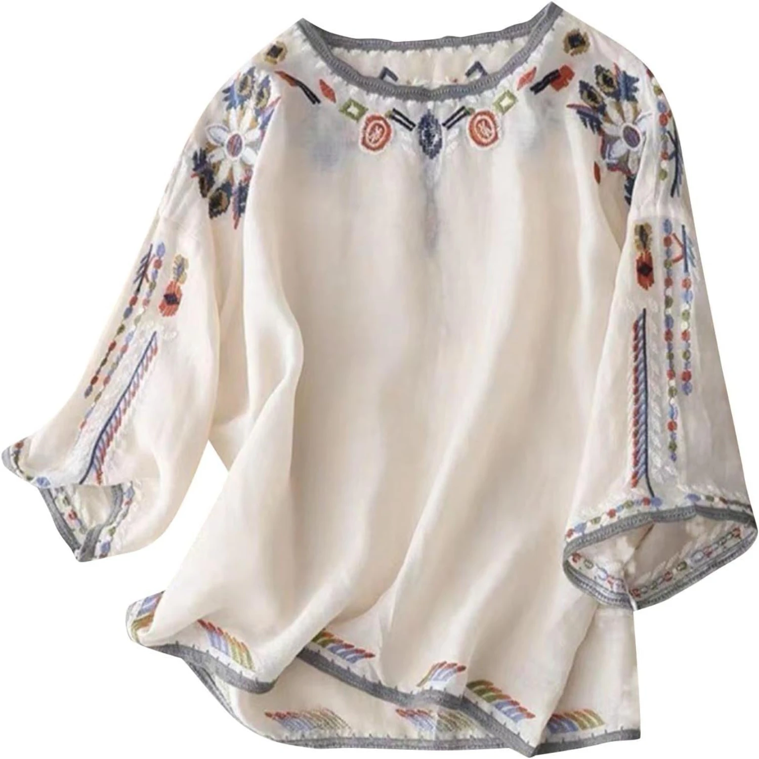 Stylish and comfortable vintage embroidered loose fit button-up shirt for women in chic design, crafted from luxurious cotton li