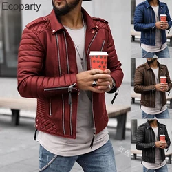 2023 Autumn Winter Men's Fashion Pu Leather Jacket Black Slim Lapel Zipper Coat Motorcycle Jacket Male Casual Clothing Outwear