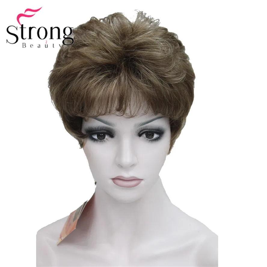 Short Wavy Wig Lady's Brown Mix Synthetic Hair full Wigs for Women