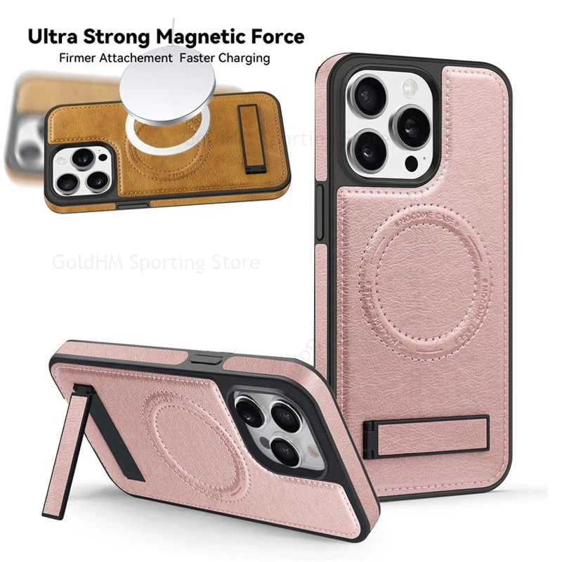 

For IPhone 16e SE 4 Magnetic Shockproof Leather Kickstand Case For Apple 15 Pro Max 13 12 14 Pro 16 Plus Invisible Bracket Cover