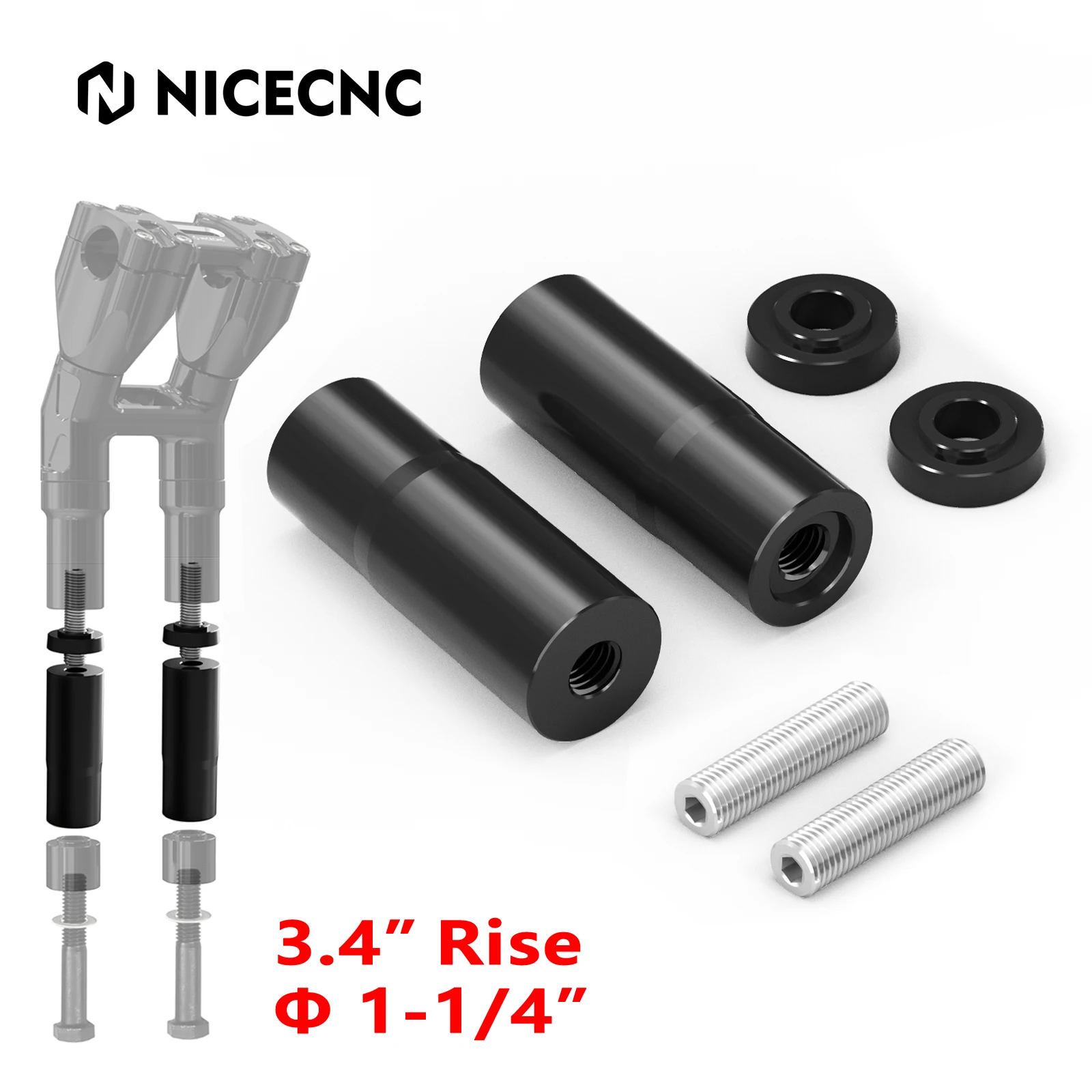 

3.4" Rise 1-1/4" Handlebar Risers Extension Spacers for Harley Fat Boy 107 114 Street Bob Fat Bob Softail FXST Heritage Classic