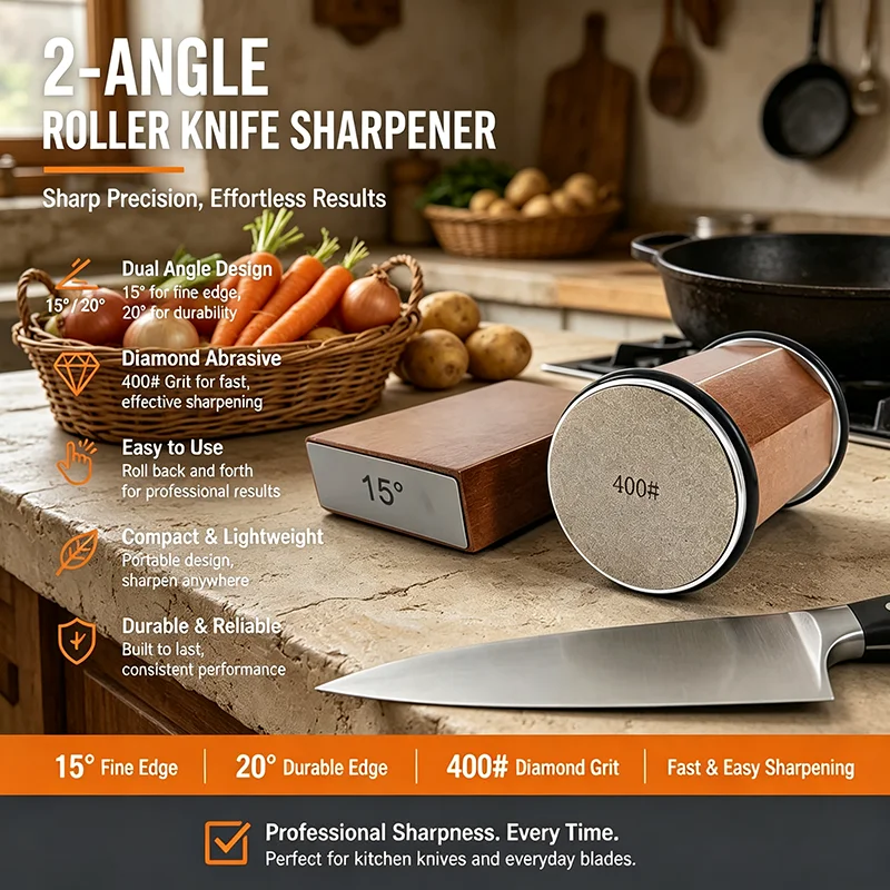 2026 New Two-angle Roller Knife Sharpener 15°/20° Fixed-angle Knife Sharpener Kitchen Chef Knife Sharpening System Whetstone Set