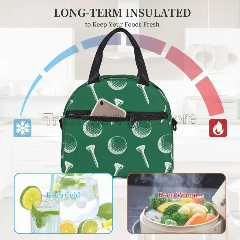 Golf Lunch Box Ball Portable Insulated Lunch Bags Reusable Cooler Tote Bag for Girls Boys Women School Work Travel Picnic Gifts