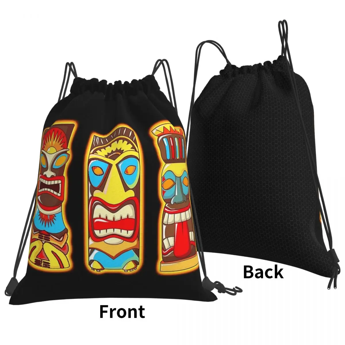 Tiki Gods Totems Idols Retro Tropical Polynesian Backpacks Fashion Drawstring Bags Sports Bag Book Bags for Travel School